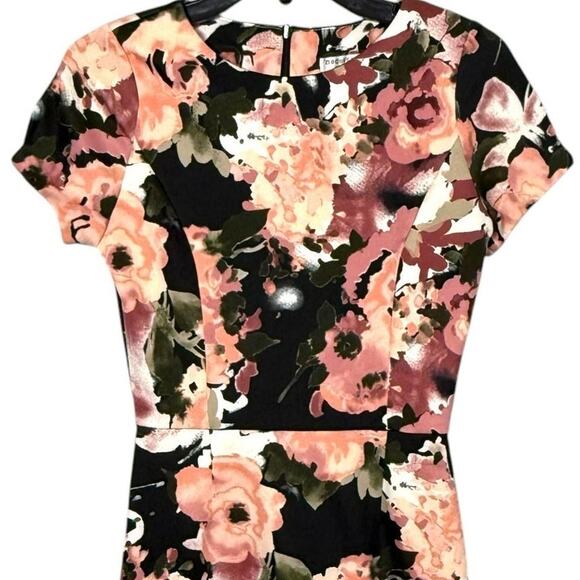 Y2K Short Sleeve Mini Dress Floral Stretch Womens Sz Small Pink Black White - Picture 3 of 8